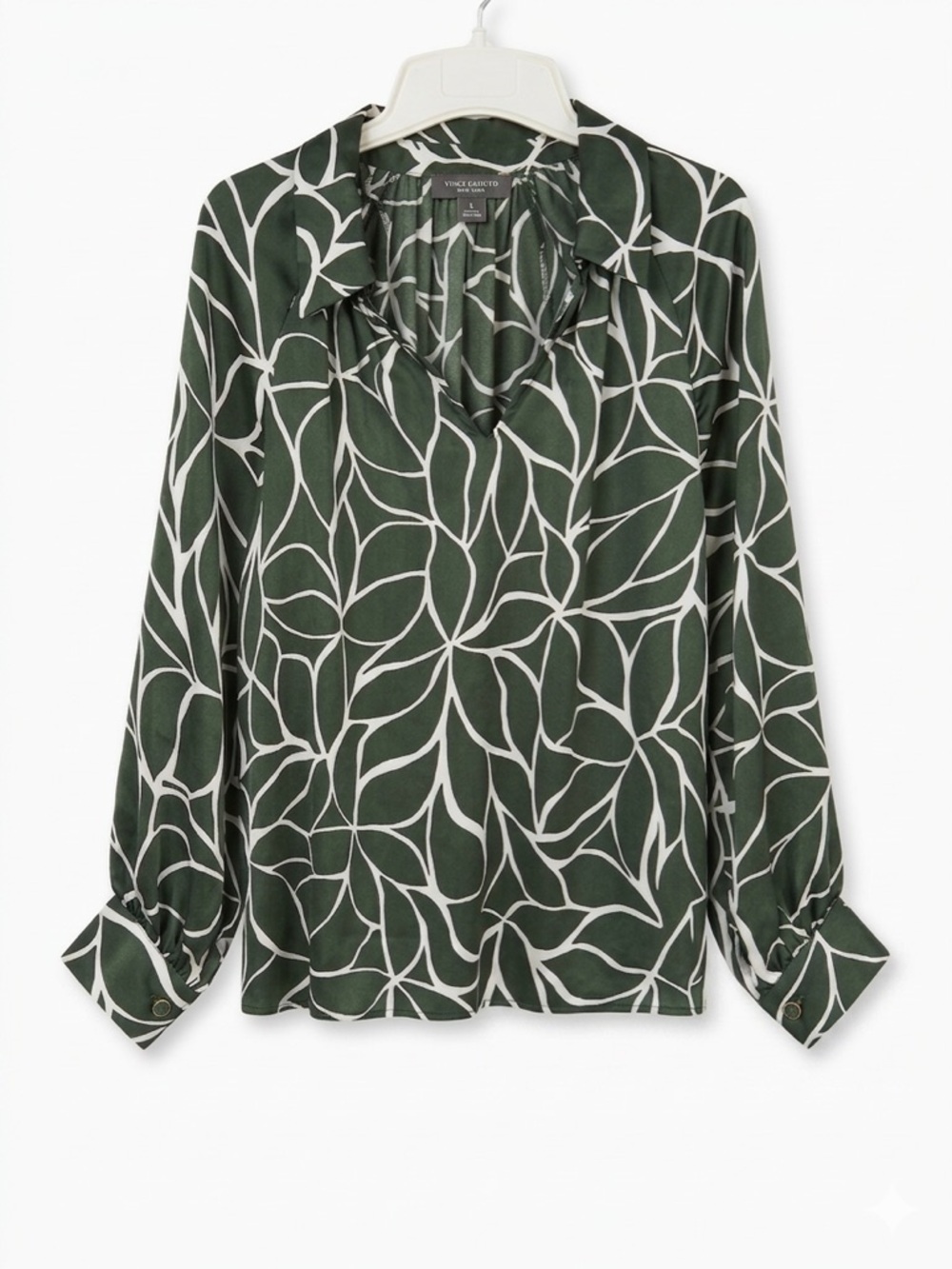 Vince Camuto Satin Botanical Print V-Neck Blouse Sz L EUC QuietLuxury Whimsigoth